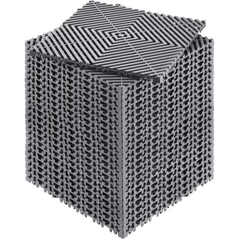 Dalle de Drainage Emboîtable, 12' x 12', 24 Pièces, Tapis de Sol Antidérapant Gris PP, pour Garage, Jardin, Cuisine & Extérieur (1/5)