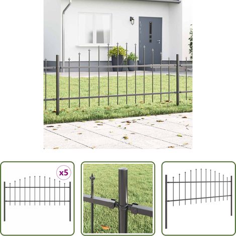 vidaXL Pulverbeschichteter Stahl - Gartenzaun 5 pcs Grau 170 x 140 cm Pulverbeschichteter Stahl (1/5)
