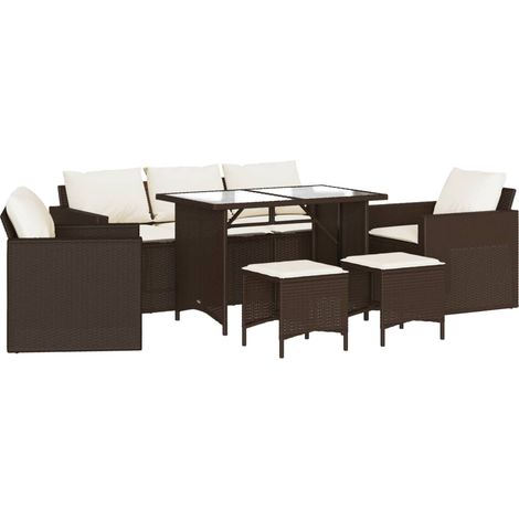 Salon de jardin avec coussins 6 pcs Mobilier de jardin marron résine tressée (1/5)