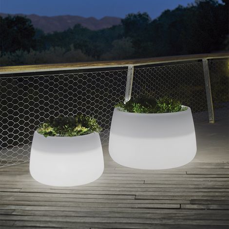 CAMELIA 80 Macetero Redondo con Luz Para Plantas y Flores Muy Resistente. Carga Solar y Batería Recargable. Luz RGB y Hecho de Polietileno en España (1/3)