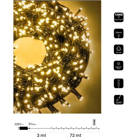 Catena di luci Natale 1440 led serie luminosa natalizie per esterno interno albero feste cavo verde decorativa Calda