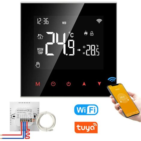 Thermostat intelligent compatible Wi-Fi pour chaudières eau/gaz, programmable numérique avec écran LCD tactile, contrôle via application Tuya