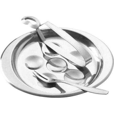 Lot de 3 pièces en inox pour escargots, assiette à 6 alvéoles, pince et fourchette, service complet pour dégustation d’escargots