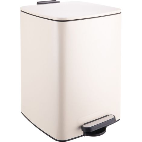Relaxdays Mülleimer Küche, 20 Liter, Absenkautomatik, entnehmbarer Inneneimer, mattes Metall, eckiger Treteimer, beige