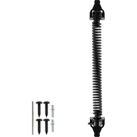 Cierrapuertas automático, cierrapuertas con resorte, resorte de tensión ajustable, para puertas de jardín, 364 cm, material de acero al carbono, negro (1/5)