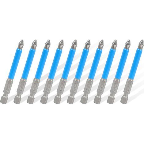 Lot de 10 embouts de tournevis magnétiques de 70 mm, embouts de tournevis PH2 Phillips, tige hexagonale de 6,35 mm, accessoires antidérapants pour outils électriques (1/5)