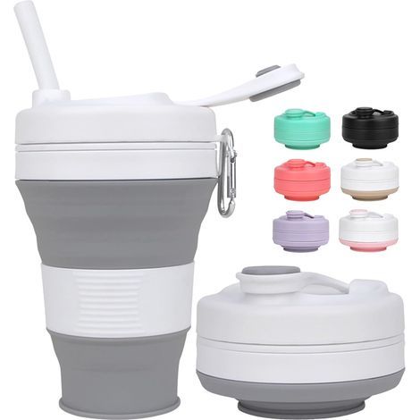 Gourde Pliable en Silicone 600ml Gris - Bouteille d'Eau Rétractable pour Sport, Camping, Voyage et Randonnée - Sans BPA, Étanche et Réutilisable - Gourde Portable Légère (1/3)