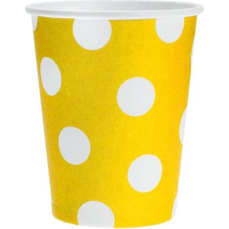 Vasos de papel amarillos con lunares blancos, 270 ml, 6 unidades