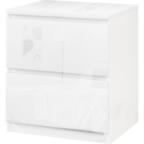 Table de chevet à 2 tiroirs, idéale pour la chambre ou le salon, 40 x 34 x 45 cm, blanc brillant (1/5)