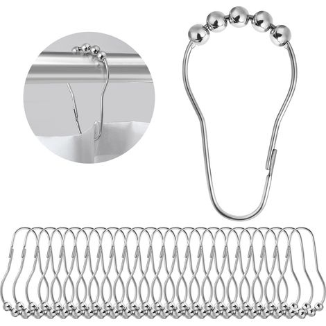 CCYKXA Set of 24 Polished Chrome Stainless Steel Shower Curtain Hooks, Rustproof for Bathroom, Sliding Metal Shower Curtain Rings (1/5)