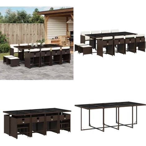 Set muebles de jardín 13 pzas y cojines ratán sintético marrón - Sillas de jardín - Cojines para sillas