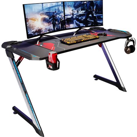 Bureau Gaming 140 cm LED Tapis souris graduit Gobelet Support Casque Porte avec Tapis de souris étanche SIRHONA (1/5)