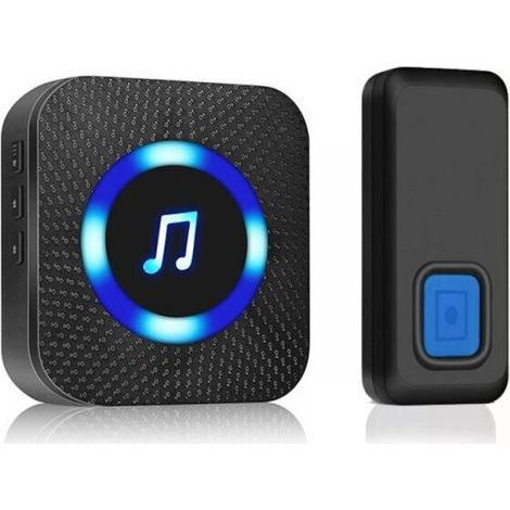 Lntyq Sonnette sans Fil, 300M Sonnette Longue Portée Étanche Carillon Electronique, Kit de Carillon avec Récepteurs Enfichables pour la Maison, 50 Mélodies, LED Bleu Noir (1/4)
