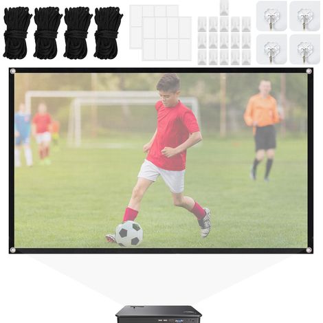 60 Pouces Drap Blanc Videoprojecteur, Toile de Videoprojecteur 16:9 HD 4k  avec Crochets Autocollants et Cordes, Anti-Reflets, éCran de Projection Pliable Adapté à la Maison, Au Bureau, à L'éCole (1/5)