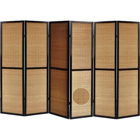 Pegane – Paravent en bois noir et bambou 6 pans – Cadres pliables – Durable et solide – Pour espaces de vie modernes