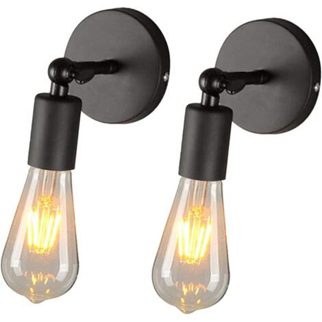 royaluxe- 2PCS Applique Murale En Fer Métallique Applique Murale D'Intérieur Rétro Lampe Murale Angle Réglable Pour Chambre À Coucher, Bar, Café, Noir