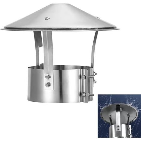 Chapeau de cheminée 130 mm, étanche à la pluie, anti-obstruction, réglable, pour la protection des conduits de cheminée et des tuyaux de toit - Argent (1/5)