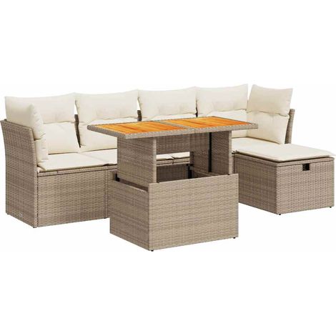 Maison Exclusive - Salon de jardin 6 pcs avec coussins beige résine tressée acacia (1/5)