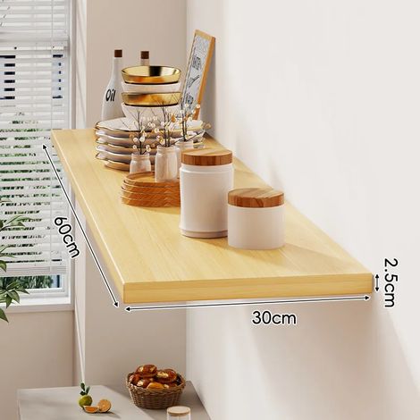 (Couleur bois 60 x 30 cm) Étagère murale avec un tableau d'affichage pour salon, maison, fixation murale en bois massif, étagère murale stratifiée, présentoir (1/5)