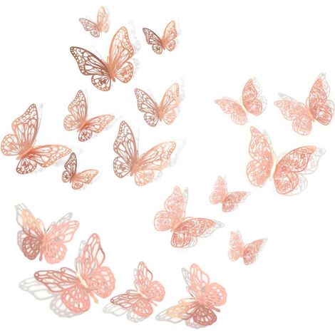 Papillon Décor Mural - 72 Pièces - Rose Or - Découpe Laser 3D - Adhésif Pré-Coupé - Pour Intérieur Extérieur (1/5)