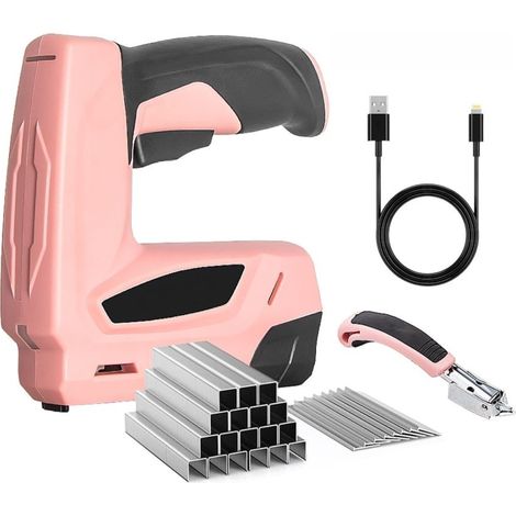 Pistolet à agrafe électrique 2 en 1 sans fil, 4V avec 2000 agrafes et clous, chargeur USB compatible bois, tapisserie, menuiserie, artisanat (1/5)