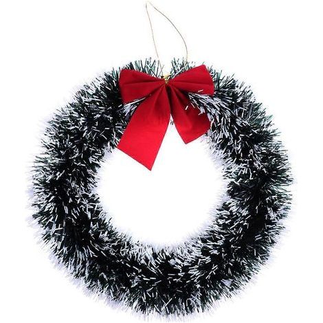 Weihnachtskranz mit kradlergrüner Schleife, Hotel- oder Schaufensterdekoration (weißer Rand) (1/2)