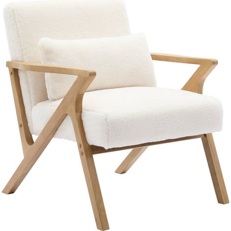 sweeek - Skandinavischer Sessel aus Hevea-Holz und Bezug mit Kunstpelz-Look