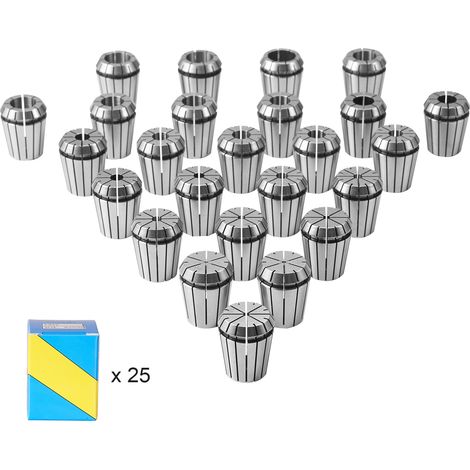 Mophorn 25 pezzi Set di pinze ER32, da 1/16" a 13/16", utensile per mandrino a pinza a molla, utensile per tornio TIR da 0,0006"/15 μm con 25 scatole di stoccaggio etichettate per macchine