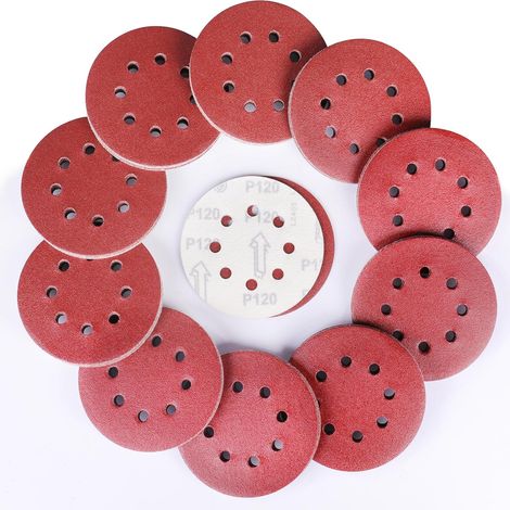100 Pièces Rond Disques Abrasifs à Grain 120, 125 mm Disque de Ponçage à 8 Trous de Différentes Tailles Papier Poncer pour Ponceuse Excentrique (1/5)