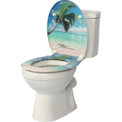 Abattant WC en UF imprimé sur 3 côtés avec fermeture freinée et démontage rapide, couvercle décoratif robuste en urée-formaldéhyde, ajustement universel (1/5)