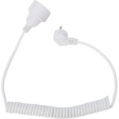 Rallonge Spiralée - 3 X 1mm² - 16 A - IP20 - 0,8 À 2 M - Pour Bureau Domicile Chantier Extérieur - Blanc (1/5)