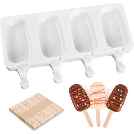 Stampo per gelato con 50 bastoncini per ghiaccioli, stampo per gelato in silicone, stampi per gelato in silicone, gelatiera, senza BPA, forma ovale, stampi per ghiaccioli per torte fatte in casa, gela (1/5)