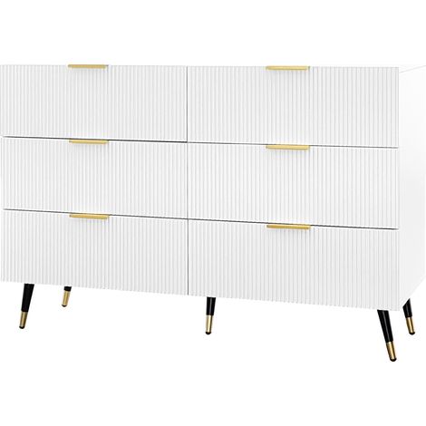 Credenza con 6 cassetti 120 x 40 x 77 cm in legno truciolare bianco e dettagli dorati HOMVRA (1/5)