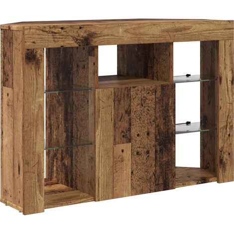 Meuble TV LED d'angle avec rangement 100 x 40 x 68 cm design minimaliste en bois ancien (1/5)