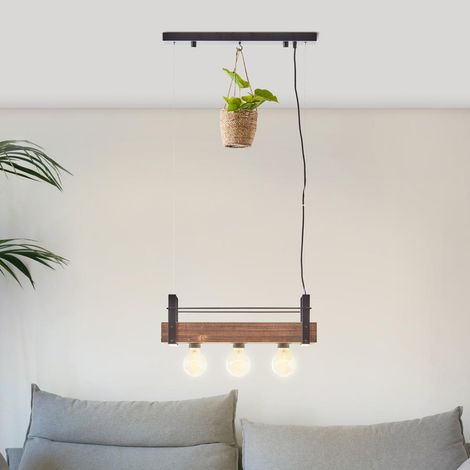 BRILLIANT Lampe, Bankwood Pendelleuchte 3flg schwarz stahl/holz, 3x A60, E27, 28W, Holz aus nachhaltiger Waldwirtschaft (FSC) (1/5)