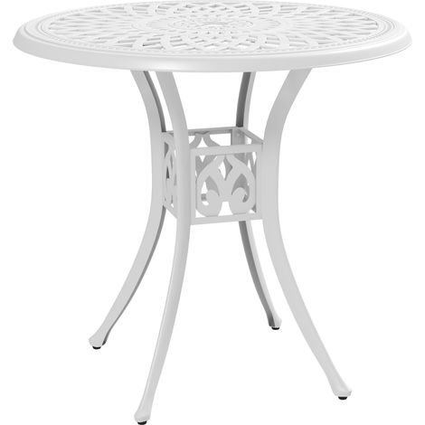 78 cm Round Garden Dining Table with Parasol Hole Antique Cast Aluminium Outdoor Table Only, White (1/5)