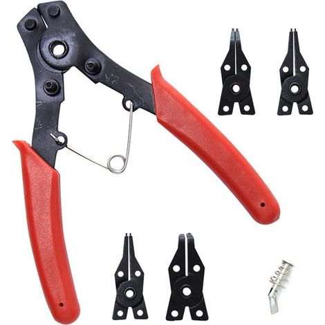 Pinza per anelli elastici 4 in 1, pinza per anelli elastici interni ed esterni con 4 ganasce intercambiabili per installare e rimuovere gli anelli elastici, 12,7 cm, rossa (1/5)