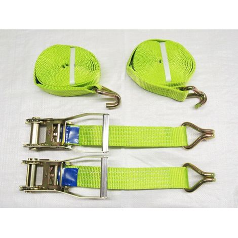 Ratchet Straps Hi Vis 5 Ton 50MM 10M x2 (Lashing Tie Down Claw J Hook Lorry Cargo)