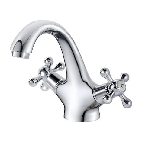 Robinet mitigeur de lavabo brossé rétro, robinet de salle de bain à double poignée, finition laiton ancien, raccord G3/8-Argenté