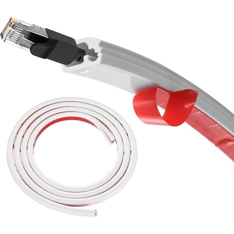 Goulotte Cache-Câble 2m Silicone Flexible, Auto-Adhésive, Blanche Cache fil TV mural, passe câbles sol, flexible, auto-adhésif, gestion câbles, intérieur et extérieur, blanc, 2 mètres. (1/5)
