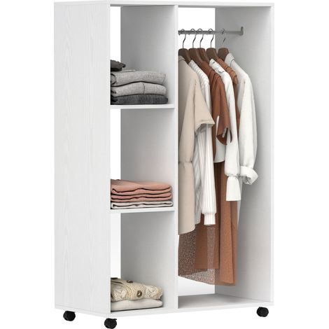 Penderie mobile sur roulettes, armoire-gardien, porte-vêtements roulant, 80 x 40 x 128 cm, blanc