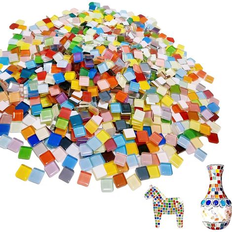 1 kg de Pierres de Mosaïque Carrées, Mini Carreaux de Mosaïque en Verre Pierres Colorées pour Mosaïque, Mosaïque de Cristal, pour Projets d'Art de Bricolage, Environ 1200 Pièces (1/5)