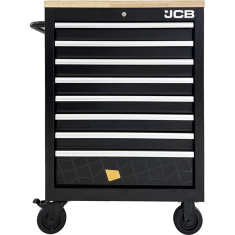 JCB Werkstattwagen bestückt 259 tlg Holzarbeitsplatte 8 Schubladen Werkzeugwagen (1/5)