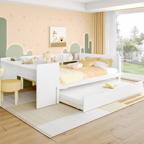MEUBLIV Letto 140x200 cm bianco – con scrivania, letto estraibile e vani, senza materasso (1/5)