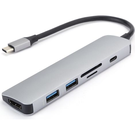 Hub multiprise Type‑C 6 en 1, station d'extension multifonction Type‑C vers HDMI/USB 3.0/PD 3.0 avec charge rapide. (1/5)