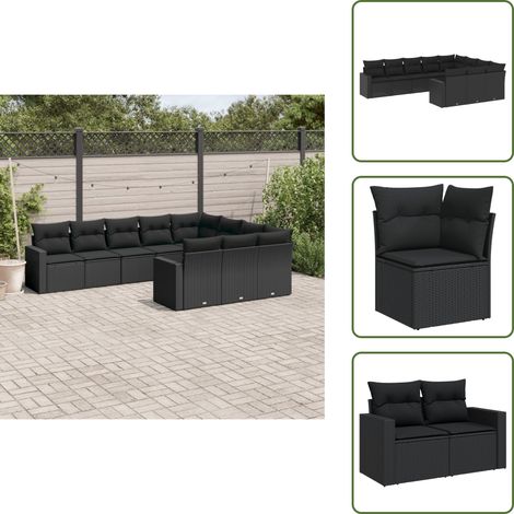 Salon de jardin 10 pcs avec coussins noir résine tressée - Salon De Jardin - Meuble De Jardin - Salon Extérieur - Ensemble De Canapés - Résine Tressée (1/5)