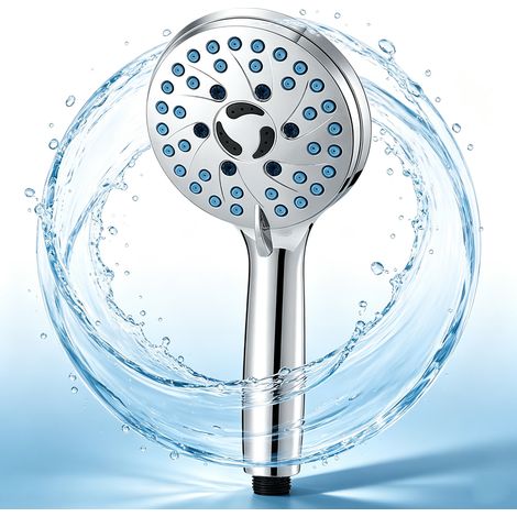 Douche à pression « Chenlu » de style américain à 6 modes, pistolet puissant, buse autonettoyante, jet large, finition chromée brillante (1/5)