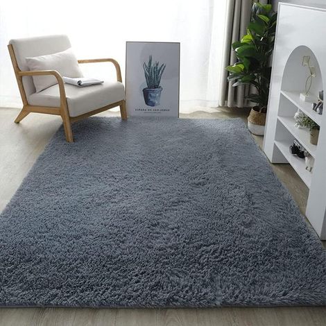 Tapis Salon Shaggy Gris 160x200cm, Doux en Fibre PP Antidérapant (1/5)