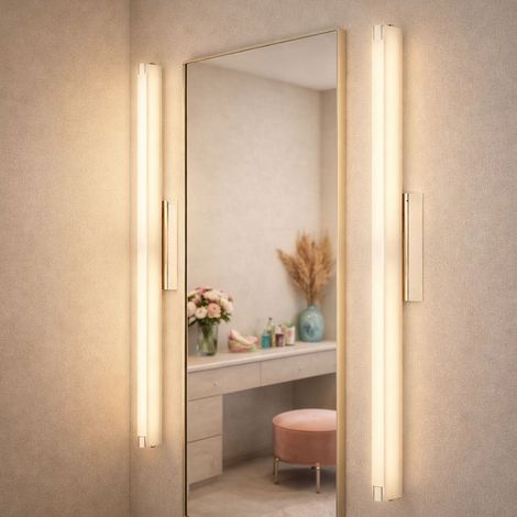 Lampada da parete a LED, asta, lampada da specchio cromata, vetro satinato, con interruttore a levetta, 1x 22,5W 1760Lm bianco caldo, L 79 cm, set di 2