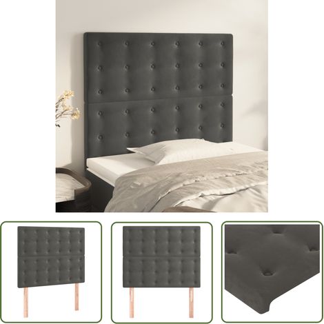 The Living Store Têtes de lit 2 pcs Gris foncé 90x5x78/88 cm Velours - Tête De Lit - Tête De Lit Velours - Literie - Meuble Chambre - Décoration Chambre (1/5)